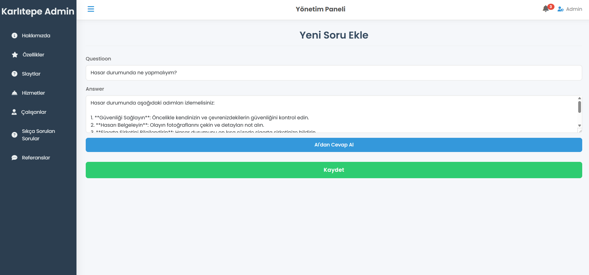InsuranceWebAIProject – Yapay Zekâ Destekli Sigorta Platformu (.NET MVC & AI Entegrasyonları)