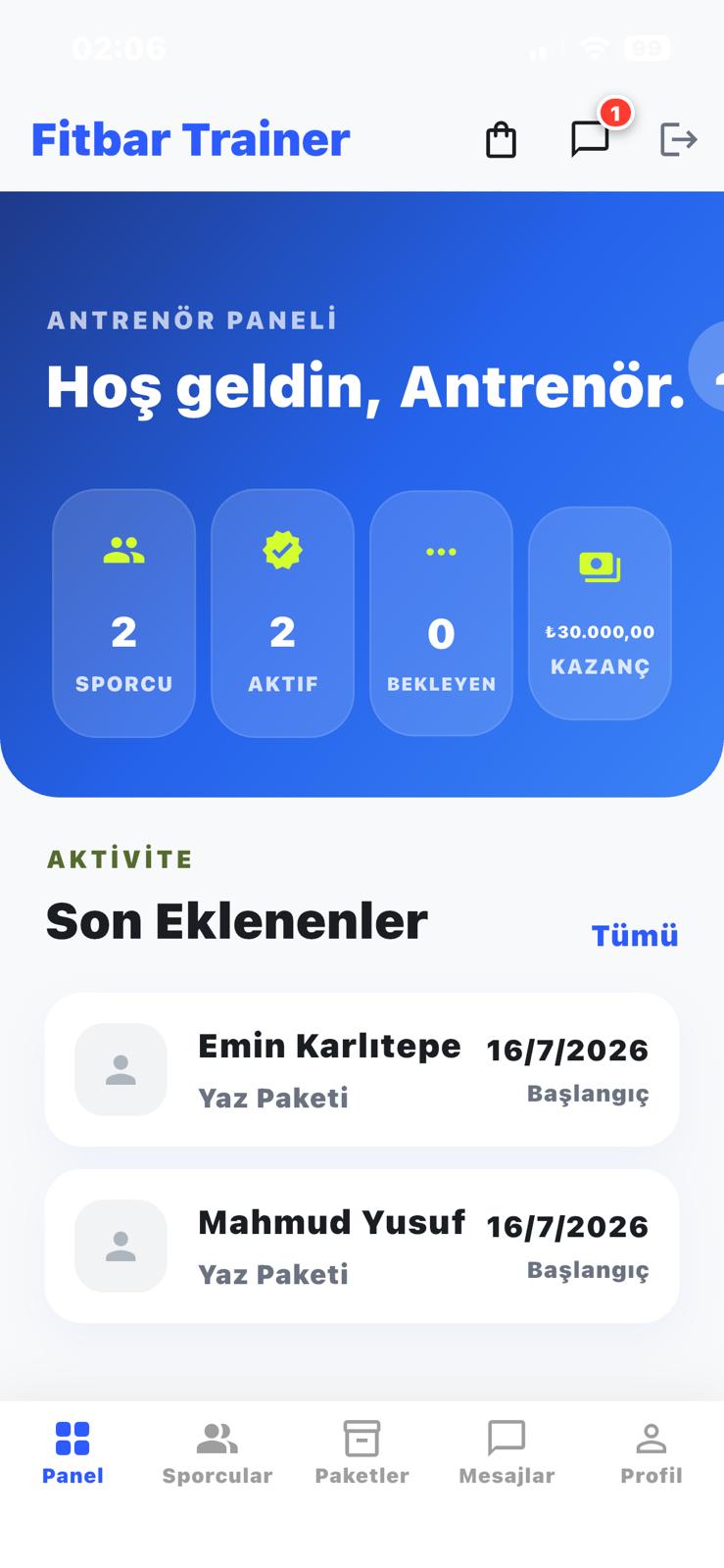 Fitbar Mobil Fitness Ekosistemi Android/IOS