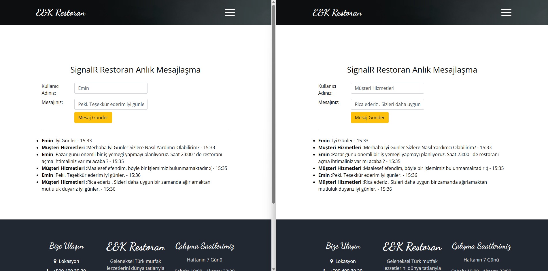 SignalR Restoran – .NET Core ile QR Kodlu Gerçek Zamanlı Sipariş Yönetimi