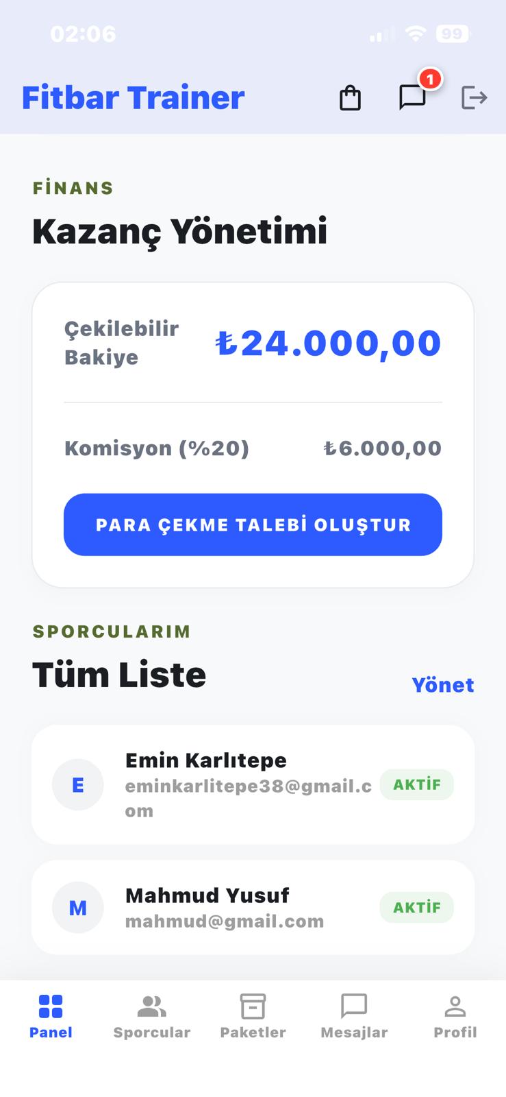 Fitbar Mobil Fitness Ekosistemi Android/IOS