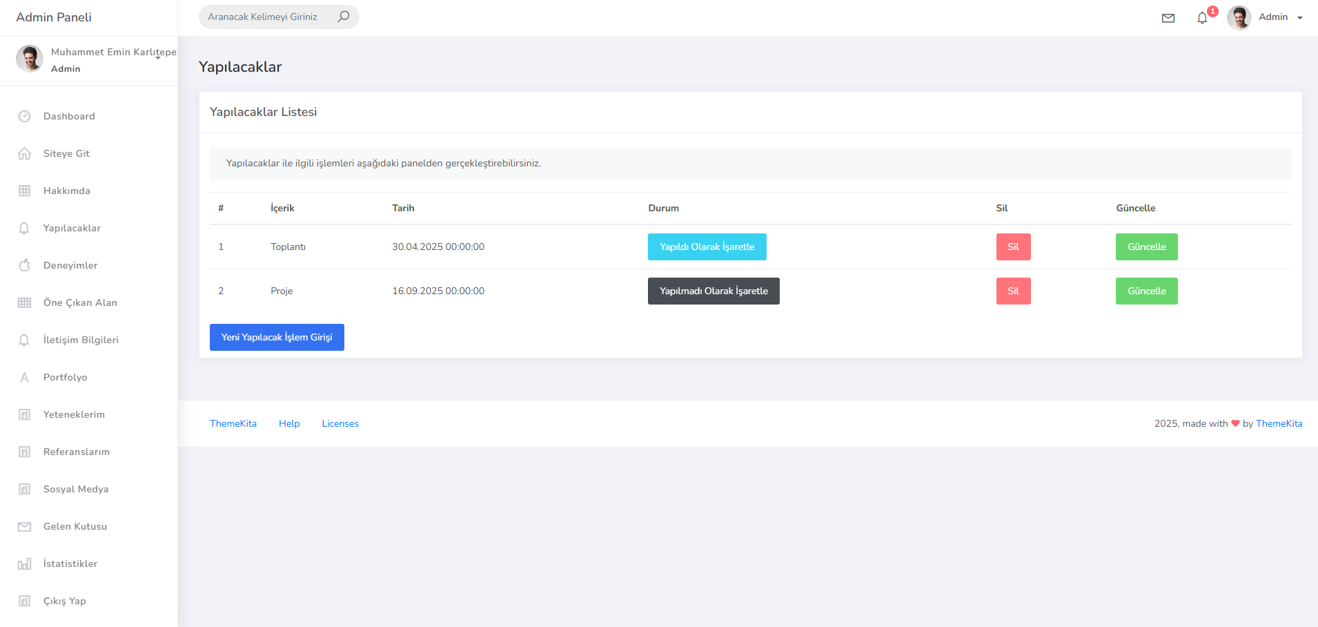 Admin Panelli Dinamik Portfolyo Projesi | ASP.NET Core 6.0